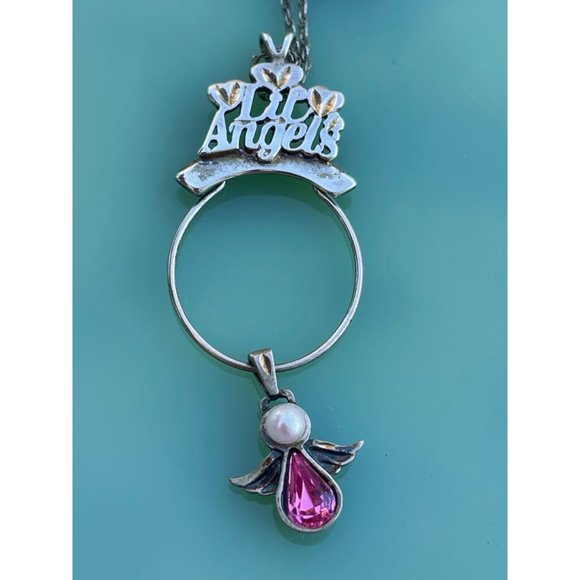 Vintage Lil Angels 925 silver Charm Holder Pendant Chain Pink charm - Picture 14 of 16